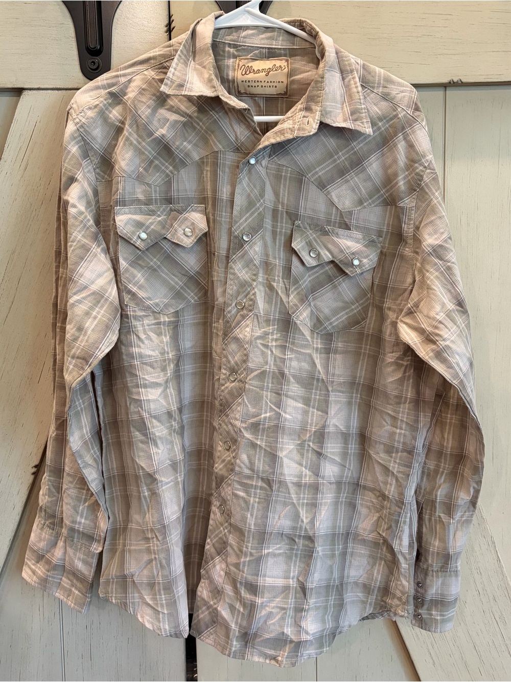 Wrangler Light Beige Plaid Lightweight Shirt Jacket Size Large